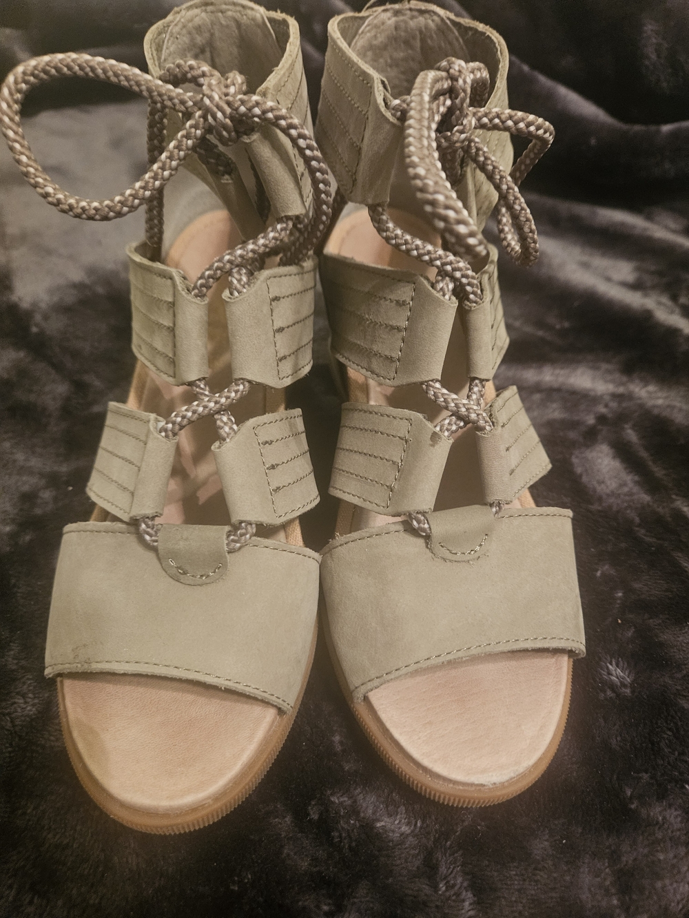 Sorel Olive Green Lace-Up Women's Sandals